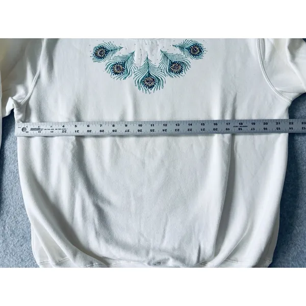 Trilllogy By Morning Sun Blue Peacock Feather Mock Layered Sweatshirt Pullover L - Image 8