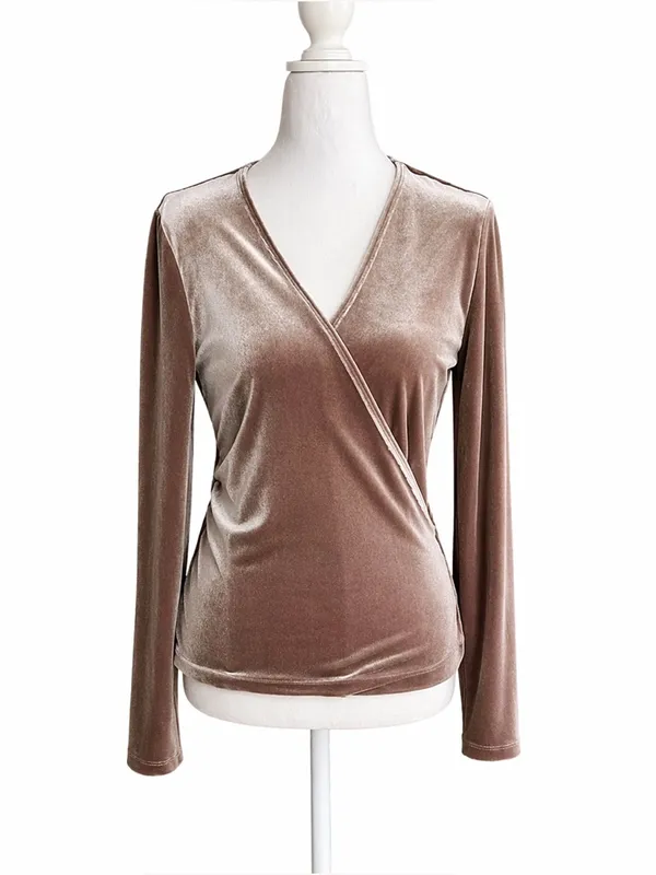 Madewell Long Sleeve Wrap Shirt Velvet‎ V-Neck Small Top Dressy Warm Ash - Image 2