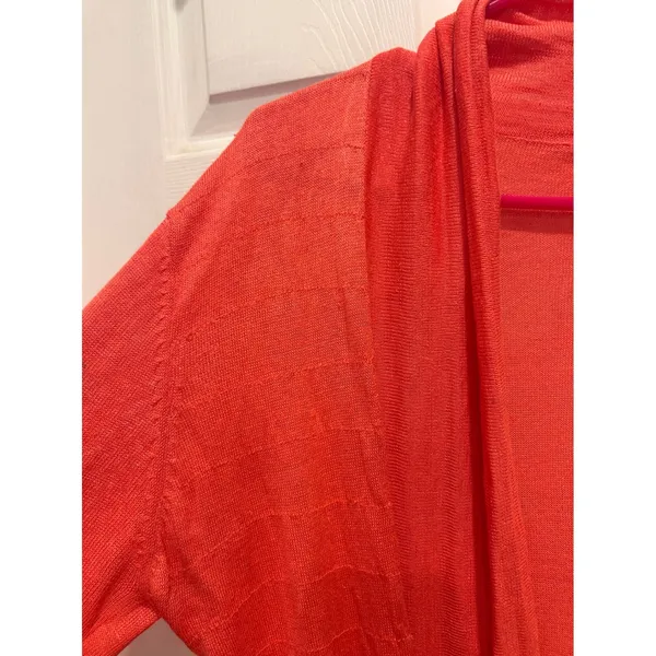Smitten Womens Coral‎ Orange Linen Rayon Blend Open Front Cardigan Sweater Large - Image 3