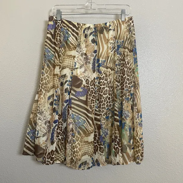 Laura Scott Animal Print Skirt Medium Pleated Patchwork Bohemian Boho Festival Artsy Y2K - Image 2