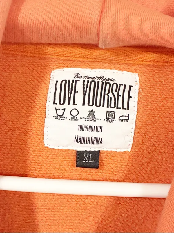 The Hood Hippie Orange Love Yourself Pullover Hoodie Hooded Sweatshirt Size XL - Image 3
