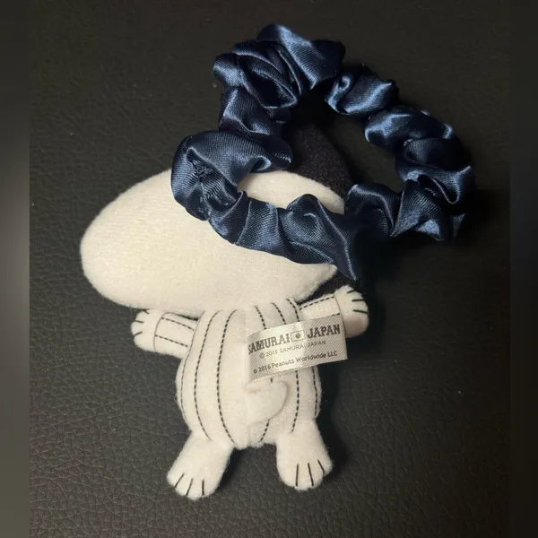 Snoopy Japan Samurai Baseball Plush with Navy Scrunchie White - Image 3