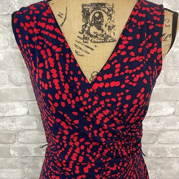 Ann Klein Red Spotted Faux Wrap Dress - Image 2