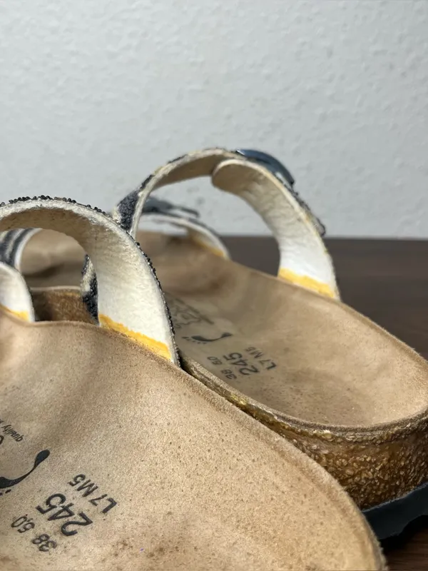 Birkenstock Birkis Tahiti Zebra Stripe Rhomb Glitter Two Strap Sandals Size 7 - Image 4