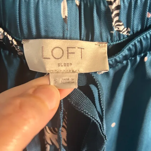 LOFT Teal Satin Sleep Pants with White & Black Zebra Print | Size Small - Image 3