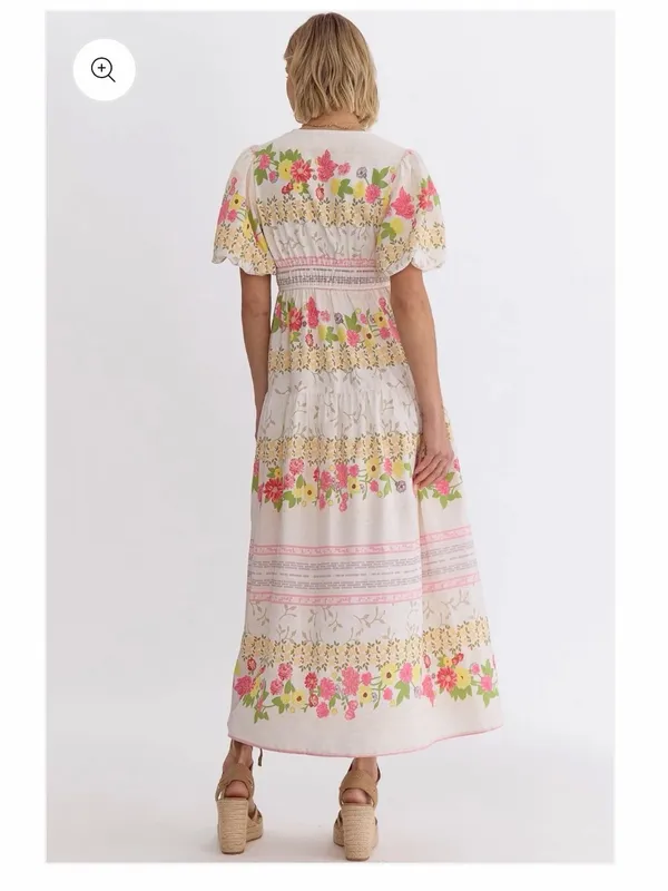 New Without Tags Entro Floral V-Neck Puff Sleeve Maxi Dress Sz S - Image 3