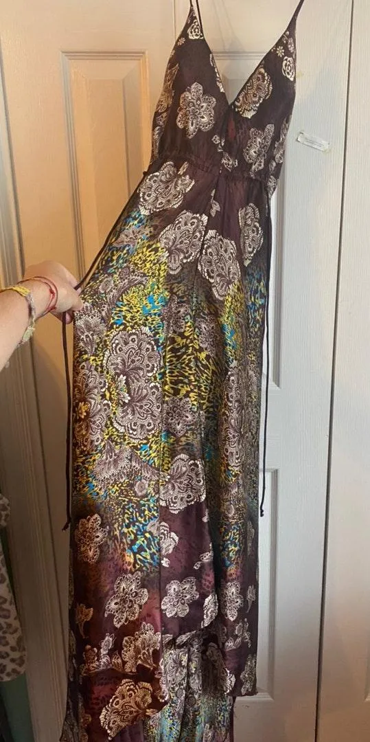Floral Satin Dress Brown Size 4 - Image 3
