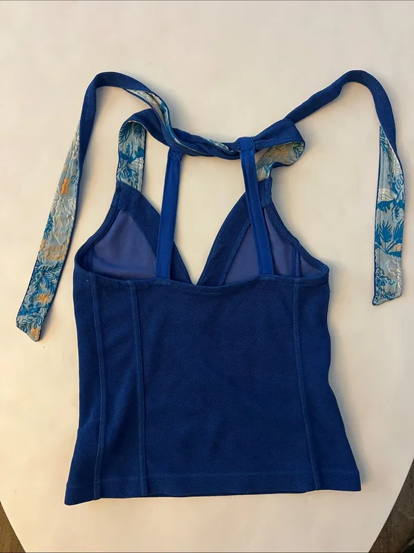 Free People One Call Away Royal Blue Open Back Strappy V Neck Halter Top XS - Image 5