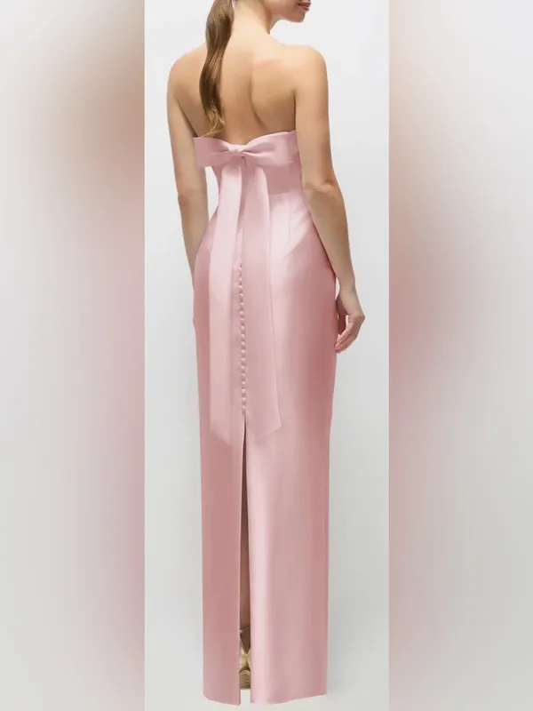 NEW Alfred Sung Eliza Bow Back Strapless Ballet Pink Satin Column Gown SZ 2 - Image 2