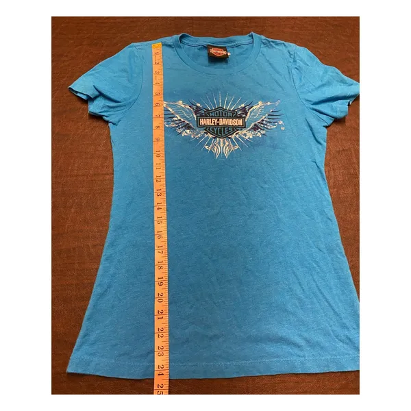 Harley-Davidson Smoky Mountain Blue Winged Logo Graphic Tee Med Biker Y2K - Image 5