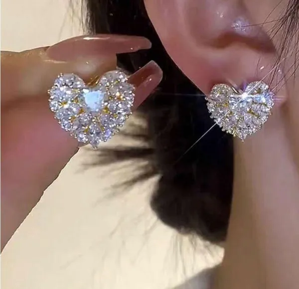 Elegant Silver Heart Earrings with Pavé Setting - Image 3