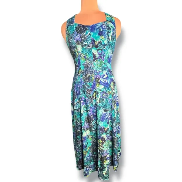 90s‎ All That Jazz Floral Maxi Dress Open Cross Back Blue Green Romantic Fairy - Image 13
