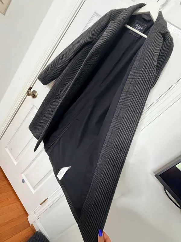 Abercrombie & Fitch Gray Plaid Long Coat Old Money Preppy Academia Tailored S - Image 6