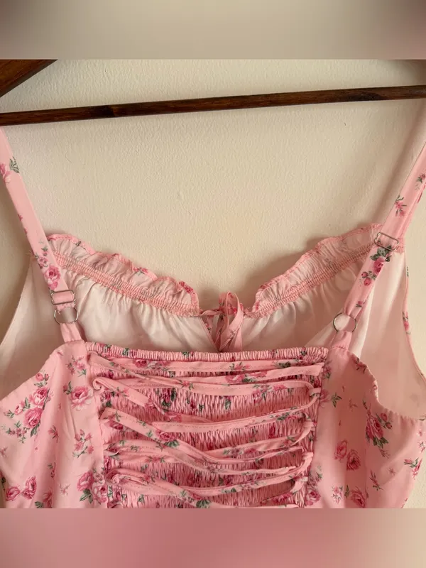 NWT Scarlet Darkness Floral Corset Sundress Pink Milkmaid Mini Dress Large - Image 7