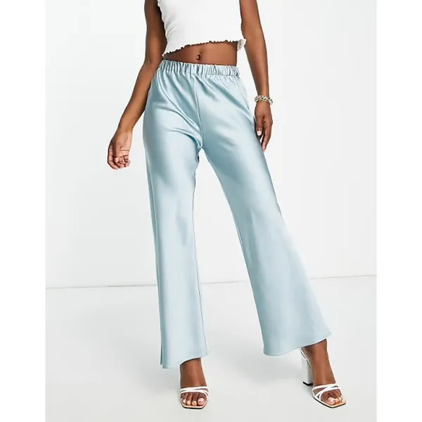 Urban Renewal Remnants Satin Puddle Pants Medium Baby Blue Stretch Wide Leg - Image 3