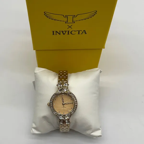 Invicta Wildflower I Womens Gold Tone Crystal Bezel Watch 30mm New in Box - Image 4