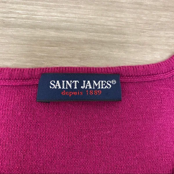 Saint James Raspberry Pink 100% Wool V Neck Sweater Size 6 - Image 7
