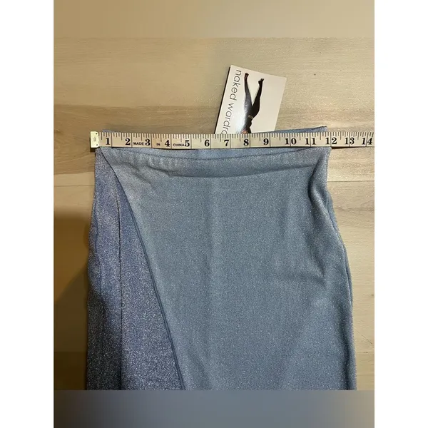 Naked Wardrobe NWT Women Small Powder Blue Glitter Two-Tone Maxi Skirt - Image 5