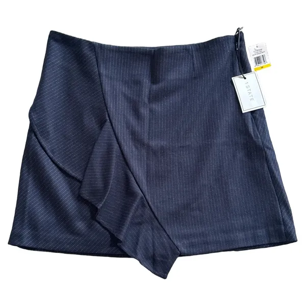 NWT 1.STATE Pinstripe Ruffle Wrap Mini Skirt Blue Night Navy 8158406 Medium - Image 2