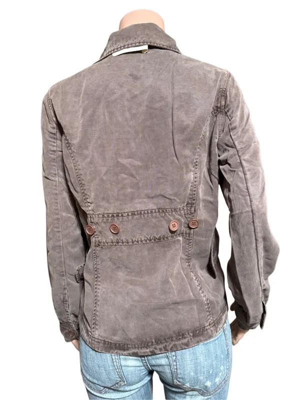 Women's long sleeve double-breasted brown Tencel blazer jacket M - Image 7