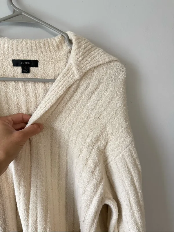 J. Crew Cozy Cream V-Neck Hooded Sweater with Pockets Ribbed Beige Cream Size M - Image 9