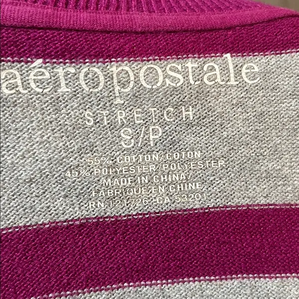 Aeropostale Gray and Pink Striped V-neck sweater - Image 5