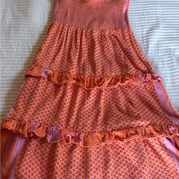 Cecilie Copenhagen Pink & Orange Tiered Tie-Shoulder Dress - Image 8