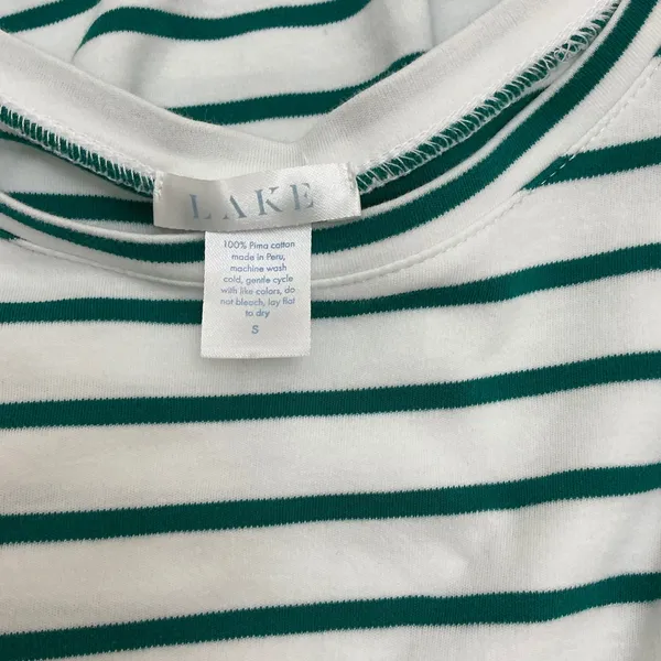 LAKE Green Striped Pima Cotton Pajama Top Shirt S Long Sleeve Tee Luxury Soft - Image 3