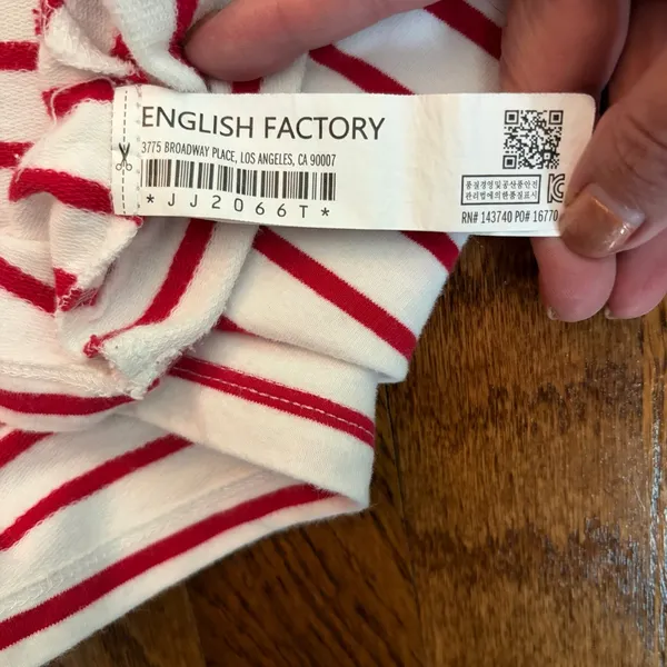 English Factory Red & White Stripe Pleated Puff Sleeve Top – Medium - Image 7