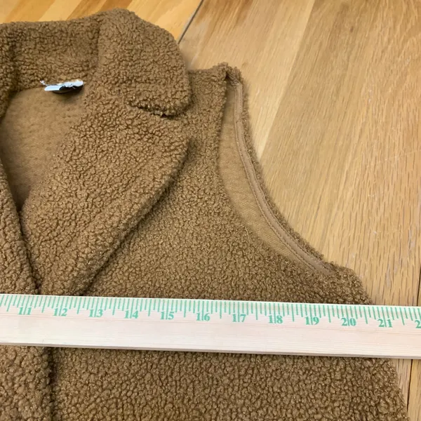 Joie Womens Longline Teddy Sherpa‎ Vest Camel Brown Double Breasted Size Medium - Image 4
