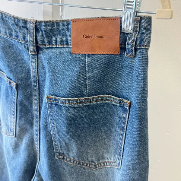 CIDER Women’s Baggy Jeans Straight Wide Leg High Waisted Fold Hem Denim Pants Sm - Image 7