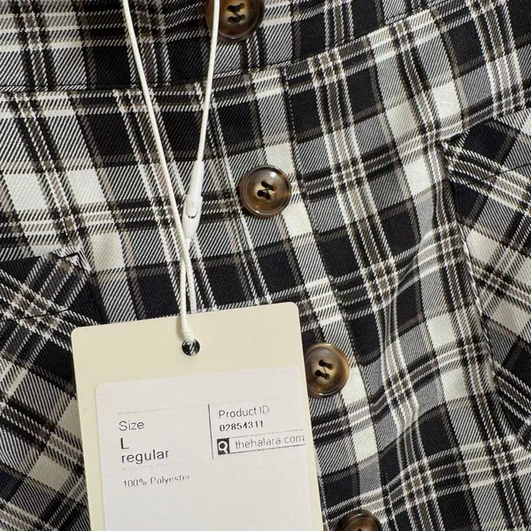 Halara Black Ivory Plaid Mini Skirt Front Pockets Large NWT - Image 3