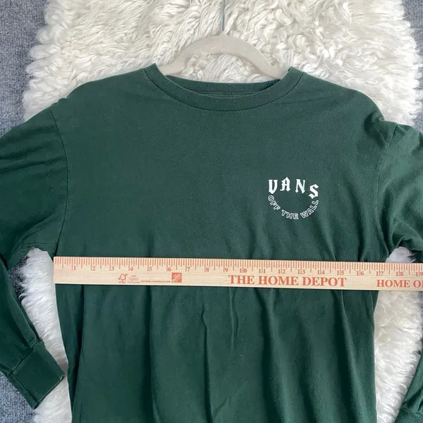 Vans Green Long Sleeve Floral Skulls Spell Out Graphic Shirt Classic Fit - Image 7