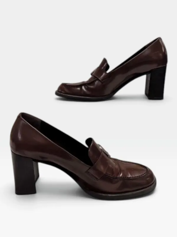 Coach Paulin Spazzolato Dark Brown Leather Heeled Loafers Size 5.5 NIB - Image 4