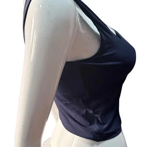 Fabletics square neck Navy Blue athletic Tank Top S/M crop open back‎ sleeveless - Image 4