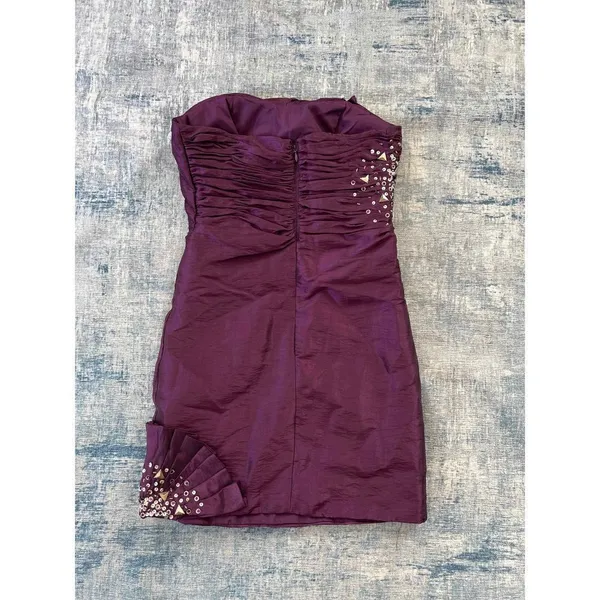 Nox Anabel Purple Pleated Rhinestone Sequin Beaded Strapless Party Mini Dress XS - Image 7