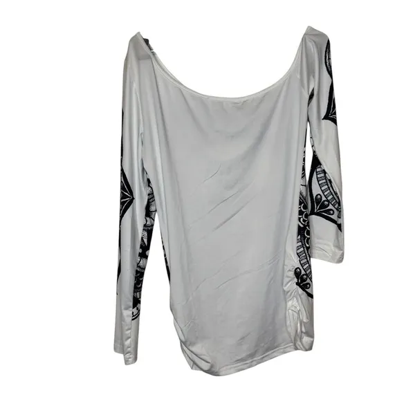 Dressfo Women's‎ Top Gothic Skull Bone Print Long Sleeve Off Neck White Sz.6 NWT - Image 8
