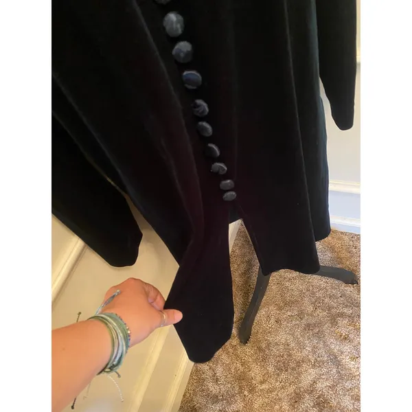 JBS Ltd Vintage Green Velvet Holiday Dress Button Front Midline Slit Zip Back - Image 4