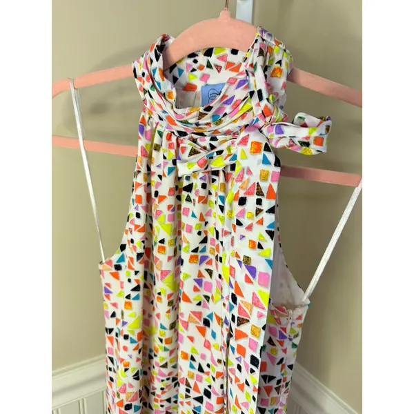 CeCe Candy Gems Print Halter Tie Neck Geometric Confetti Dress Multicolor Size 0 - Image 4