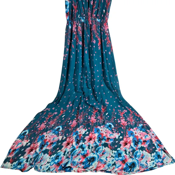 Fate Floral Maxi Dress Teal‎ Blue Pink Spaghetti Strap Elastic Waist M Halter - Image 6