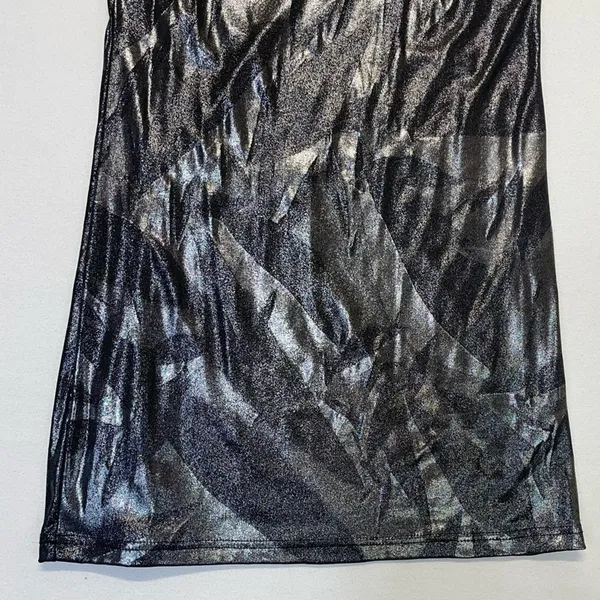 BKE Metallic Shimmer Cami Tank Top Silver Black V-Neck Spaghetti Strap Medium - Image 3