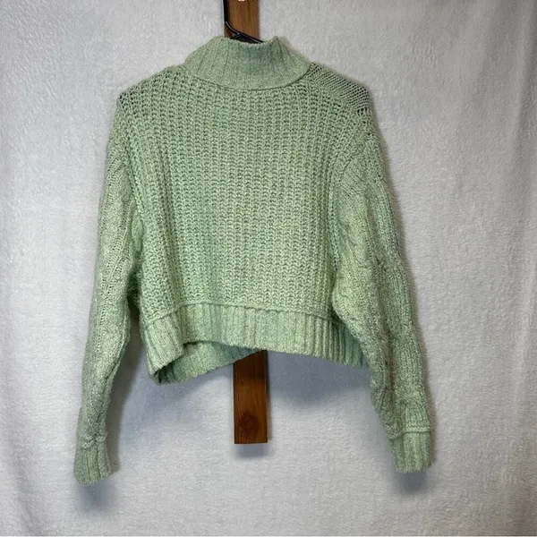 Free‎ People Carousel Mint Green Knit Long Sleeve Cropped Sweater Size XS - Image 6