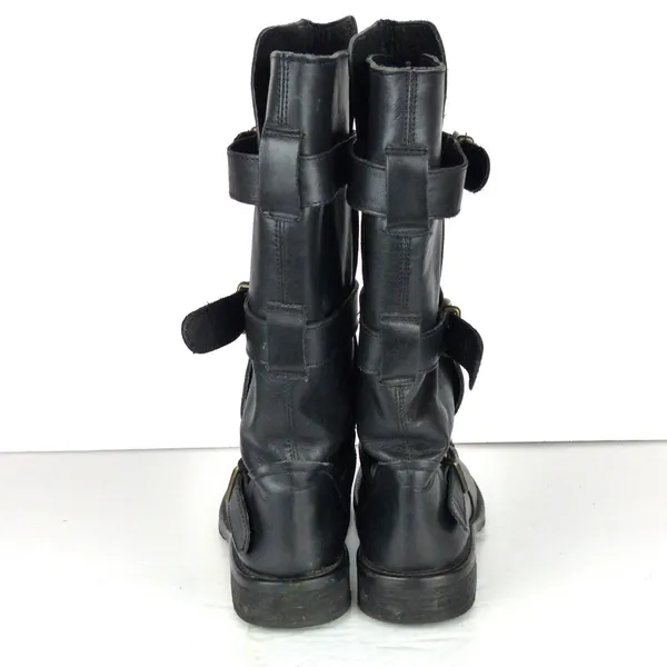Steve Madden Buck Boots Womens 7.5 Black Leather Triple Buckle Moto Biker Y2K - Image 6