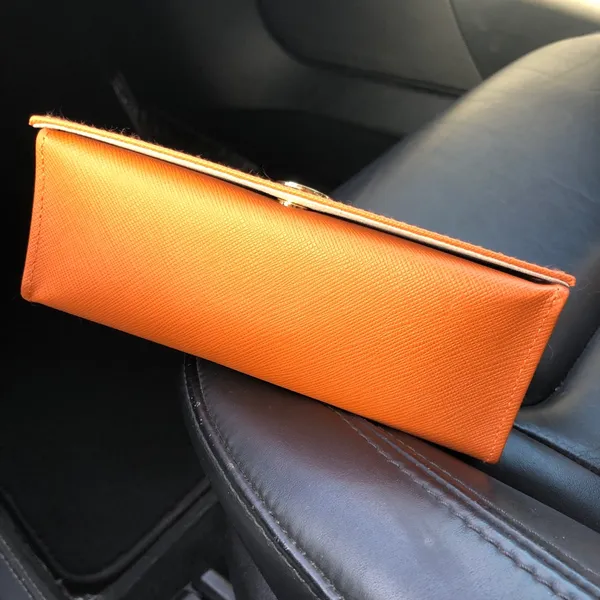 Tory Burch Eyeglass Sunglass Case Sunglasses Travel Snap Closure Triangle Orange - Image 5