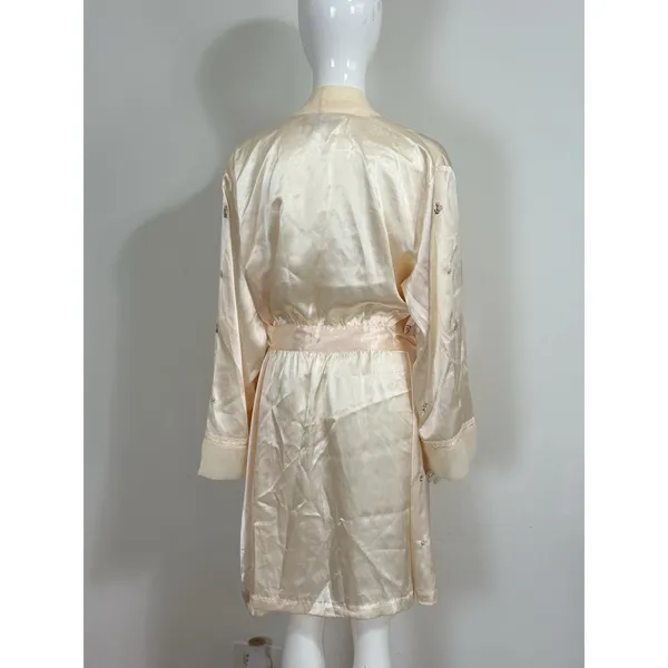 Morgan Taylor Women's Size XL Satin Cream Floral Kimono Robe Belt Embroidered - Image 2