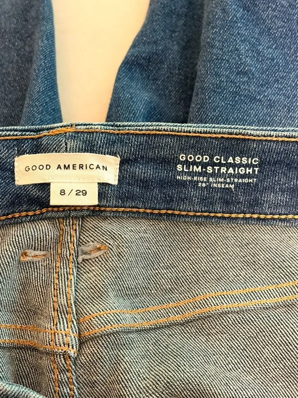 Good American Good Classic Slim Straight Leg Jeans Medium Wash Size 8 - Image 3