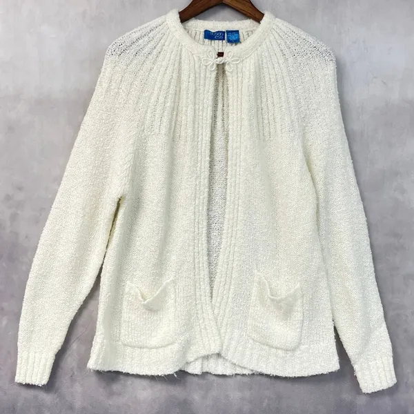 Susan Ess Womens Cardigan Size Large Boucle Frog Closure Sweater Cottage Twee - Image 13