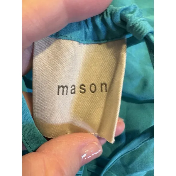 Michelle Mason Teal Midi Asymmetrical hem Silk Dress Size‎ 6 Sundress Wedding - Image 6