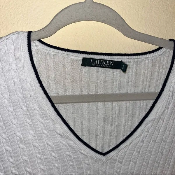 Ralph Lauren V-Neck Cable Knit Navy Edge Preppy Tennis Sweater Size XL - Image 5