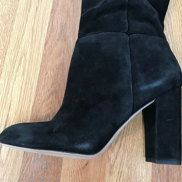 SAM EDELMAN Caprice Black Suede Knee High‎ Boot Size 9.5 Block Heel Pointed Toe - Image 12